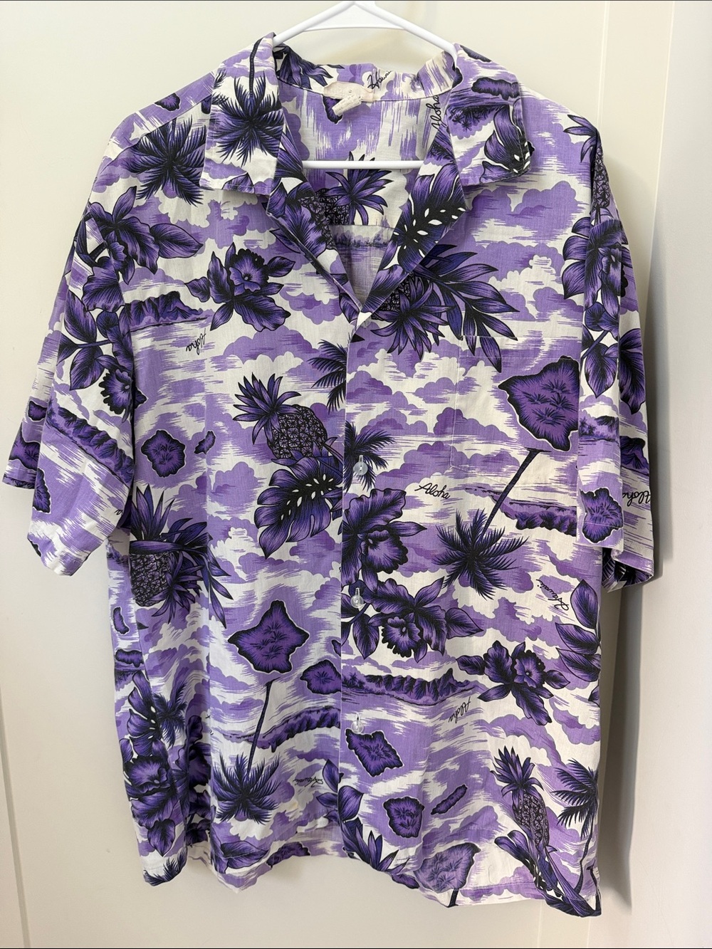 Men's Vintage Purple Floral Hawaiian Shirt - Single-stitch Hems - UNIQUE!